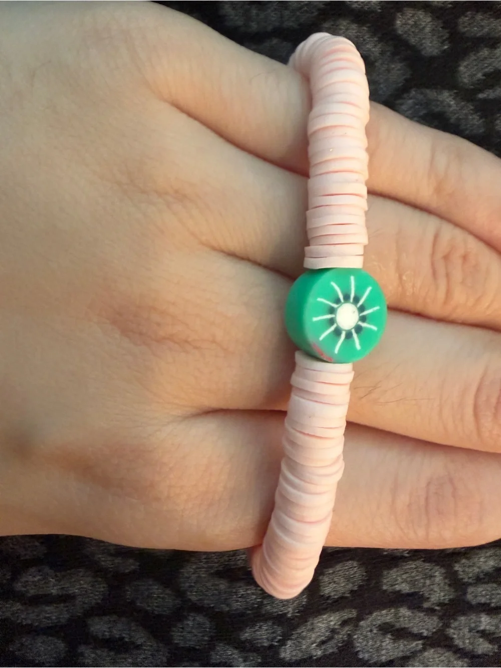 Kids Kiwi Bracelet With Pink Circle Beads